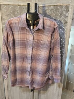Eddie Bauer Lavender and Pink Plaid Button-Down Shirt